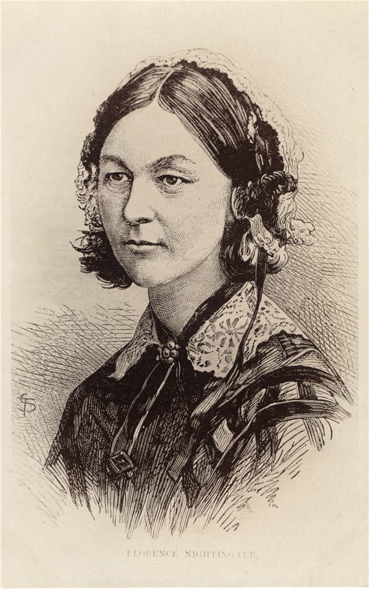 Büste einer weißen Frau (Florence Nightingale). Sie schaut leicht nach links, ohne zu lächeln.